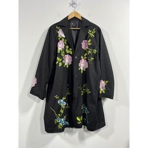 Carole Little Vintage 100% Silk Floral Embroidered Duster Coat Womens 20 Artsy